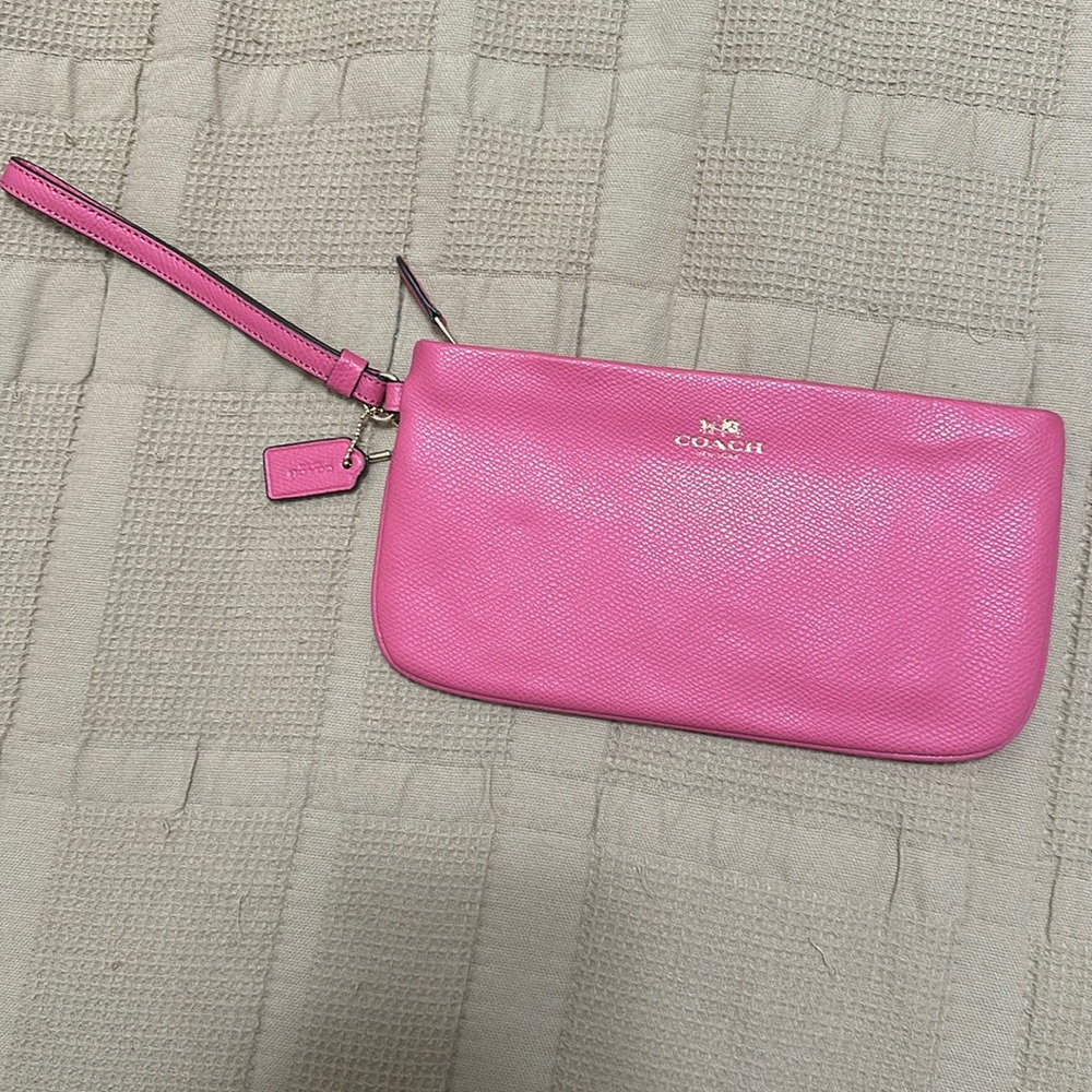 Coach Women’s Wristlet - Hot Pink Leather - Gold Accents